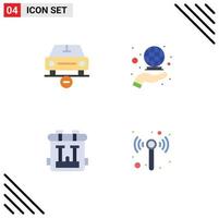 4 Flat Icon concept for Websites Mobile and Apps car back pack minus global hobbies Editable Vector Design Elements