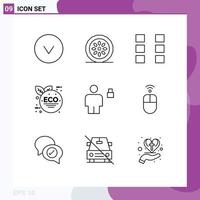 9 Universal Outlines Set for Web and Mobile Applications human avatar layout green leaf eco green Editable Vector Design Elements