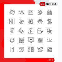 Modern Set of 25 Lines and symbols such as report decentralized flag cryptocurrency bitcoin Editable Vector Design Elements