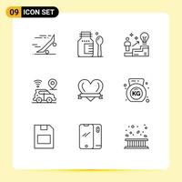 Universal Icon Symbols Group of 9 Modern Outlines of heart map ladder location solution Editable Vector Design Elements