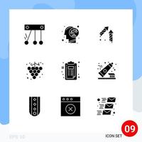 Universal Icon Symbols Group of 9 Modern Solid Glyphs of creative checklist fireworks grape food Editable Vector Design Elements