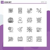 Pack of 16 Modern Outlines Signs and Symbols for Web Print Media such as monoblock coding gears code mask Editable Vector Design Elements