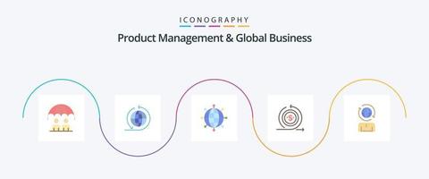 Product Managment And Global Business Flat 5 Icon Pack Including global. return. connections. on. investment vector