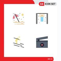 Pack of 4 Modern Flat Icons Signs and Symbols for Web Print Media such as beach skiing umbrella rings film Editable Vector Design Elements