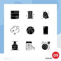 Pack of 9 Modern Solid Glyphs Signs and Symbols for Web Print Media such as phone beach egg ball snow Editable Vector Design Elements