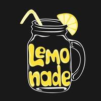 Non-alcoholic refreshing drink. Hand drawn glass of lemonade with piece of lemon vector