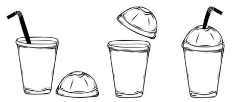 Set of empty hand drawn glasses for smoothie. vector