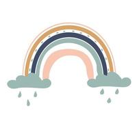 Rainbow illustration with clouds and rain for babies vector