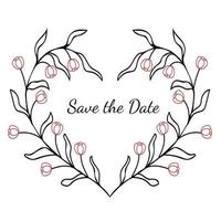 Save the Date. Floral heart shape frame design vector