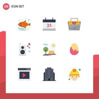 paquete de iconos de vector de stock de 9 signos y símbolos de línea para elementos de diseño de vector editables de corazón de música de caja de altavoz de camping