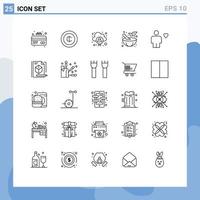 Pack of 25 Modern Lines Signs and Symbols for Web Print Media such as heart body cloud avatar pestle Editable Vector Design Elements