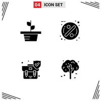 Set of 4 Modern UI Icons Symbols Signs for growth insurance plant discount shield Editable Vector Design Elements