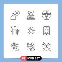 9 Thematic Vector Outlines and Editable Symbols of luck chain garbage ad delete bin Editable Vector Design Elements