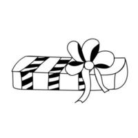 Gift box with bow and ribbon in doodle style vector