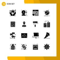 Pack of 16 Modern Solid Glyphs Signs and Symbols for Web Print Media such as gift link gdpr connection chain Editable Vector Design Elements