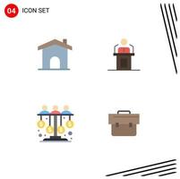 Set of 4 Modern UI Icons Symbols Signs for building seminar house presentation dollar Editable Vector Design Elements