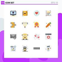 Pack of 16 Modern Flat Colors Signs and Symbols for Web Print Media such as education report heart financial chart Editable Pack of Creative Vector Design Elements