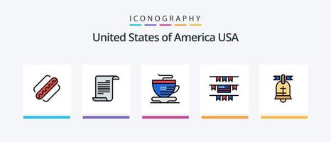 Usa Line Filled 5 Icon Pack Including american. usa. file. united. map. Creative Icons Design vector