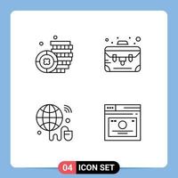 Set of 4 Modern UI Icons Symbols Signs for coin world business internet of things links Editable Vector Design Elements