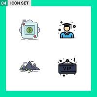 Pictogram Set of 4 Simple Filledline Flat Colors of purchase nature application graduate landscape Editable Vector Design Elements