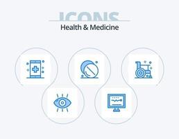 paquete de iconos azul de salud y medicina 5 diseño de iconos. hospital. droga. latido del corazón. salud. aptitud física vector