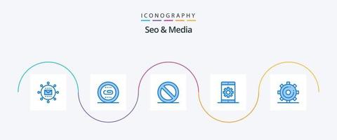 Seo and Media Blue 5 Icon Pack Including search. optimization. optimization. media. stop vector