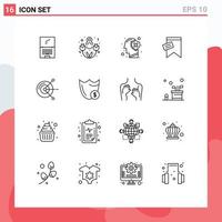 User Interface Pack of 16 Basic Outlines of computer sign brain tag mind Editable Vector Design Elements