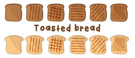 Set of slices toast bread. Bakery product in cartoon style vector