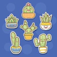 juego de pegatinas de cactus en estilo de dibujos animados con color pastel vector