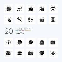 20 New Year Solid Glyph icon Pack like deadline new year disk invite card vector