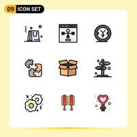 Pack of 9 Modern Filledline Flat Colors Signs and Symbols for Web Print Media such as cargo solution coin science jigsaw Editable Vector Design Elements