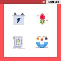4 User Interface Flat Icon Pack of modern Signs and Symbols of accumulator edit energy red rose language Editable Vector Design Elements