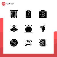 9 Universal Solid Glyphs Set for Web and Mobile Applications fruit process briefcase creative plant Editable Vector Design Elements