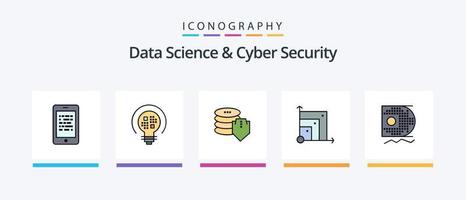 Data Science And Cyber Security Line Filled 5 Icon Pack Including paper. data scince. data. clock. measure. Creative Icons Design vector