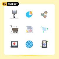 Mobile Interface Flat Color Set of 9 Pictograms of economy e commerce focus group delete modern Editable Vector Design Elements