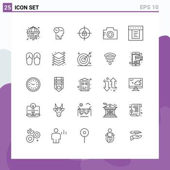 25 Universal Lines Set for Web and Mobile Applications beach tabs bag dropdown photo Editable Vector Design Elements