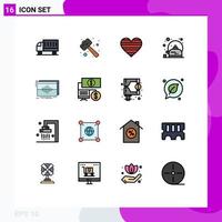 Universal Icon Symbols Group of 16 Modern Flat Color Filled Lines of tea breakfast smash report like Editable Creative Vector Design Elements