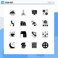 Modern Set of 16 Solid Glyphs and symbols such as cog setting chart trends diagram Editable Vector Design Elements
