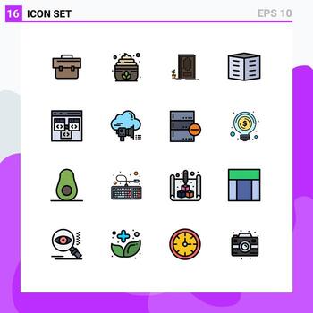 Modern Set of 16 Flat Color Filled Lines and symbols such as browser office blocks closed housing society building Editable Creative Vector Design Elements