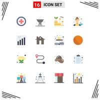 Flat Color Pack of 16 Universal Symbols of analytics kitchen finance female avatar Editable Pack of Creative Vector Design Elements