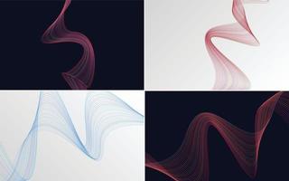 Set of 4 geometric wave pattern background Abstract waving line vector