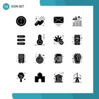 Set of 16 Vector Solid Glyphs on Grid for temperature on off business switch setting Editable Vector Design Elements