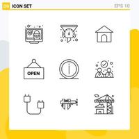 Pictogram Set of 9 Simple Outlines of details shop speedometer open house Editable Vector Design Elements