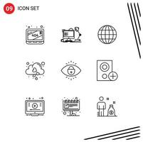 Stock Vector Icon Pack of 9 Line Signs and Symbols for security eye earth fall heart Editable Vector Design Elements