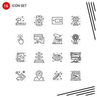 Mobile Interface Outline Set of 16 Pictograms of click win devices trophy technology Editable Vector Design Elements