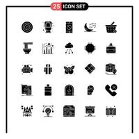 Modern Set of 25 Solid Glyphs Pictograph of delete weather disabled application sleep moon Editable Vector Design Elements