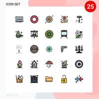 paquete de 25 modernos signos y símbolos de colores planos de línea rellena para medios de impresión web, como descuento de compras, elementos de diseño de vectores editables en el espacio del universo de la interfaz de usuario