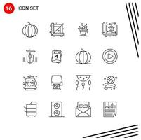 Modern Set of 16 Outlines and symbols such as mouse construction plant build blue print Editable Vector Design Elements