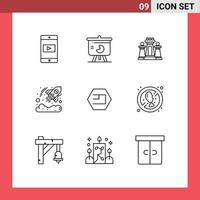 Pictogram Set of 9 Simple Outlines of startup currency graph business tactic Editable Vector Design Elements
