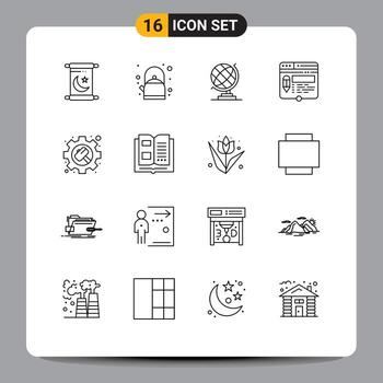 16 Thematic Vector Outlines and Editable Symbols of settings hammer globe gear website Editable Vector Design Elements